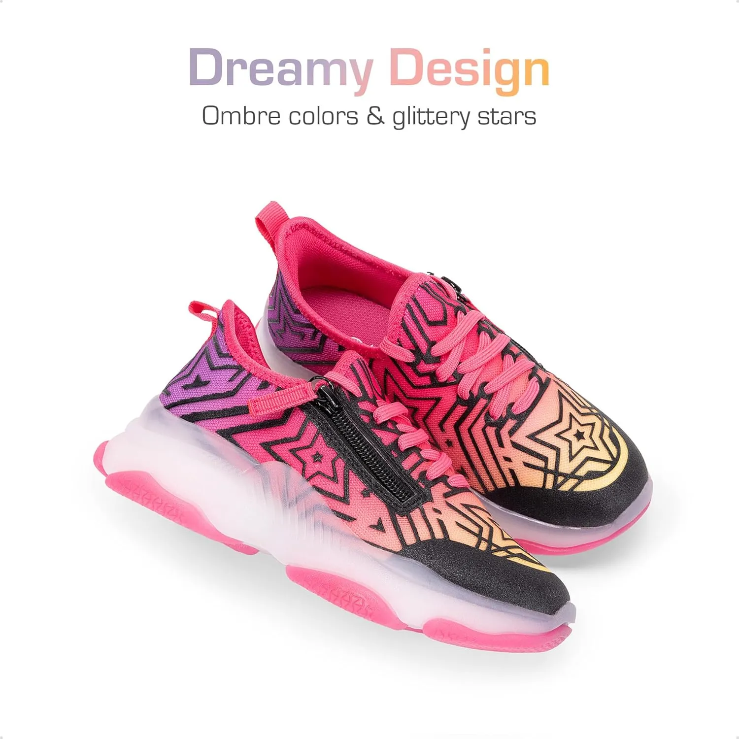 DREAM PAIRS Kids Girls Sneakers Zipper Casual Shoes Jelly Sole Sports Shoes Lightweight Walking Shoes