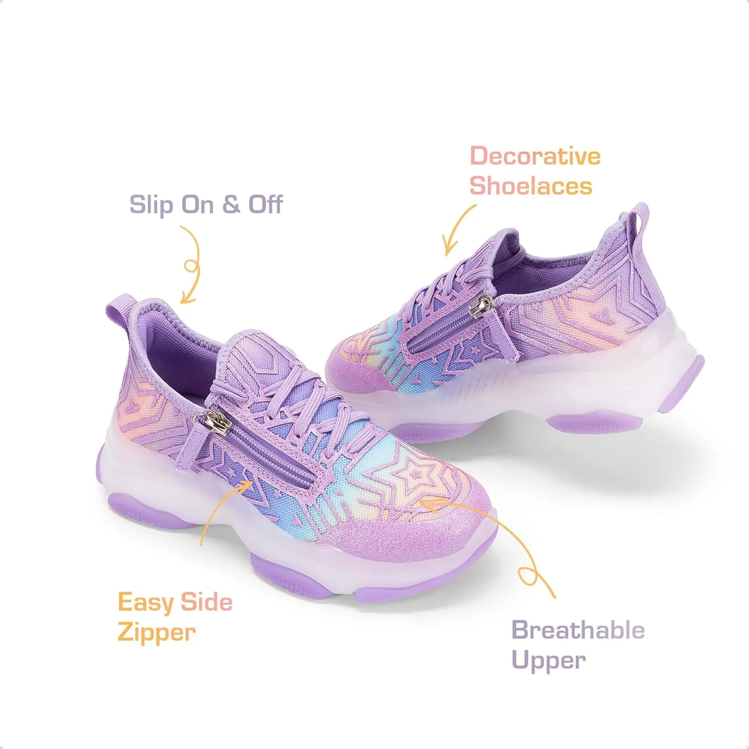 DREAM PAIRS Kids Girls Sneakers Zipper Casual Shoes Jelly Sole Sports Shoes Lightweight Walking Shoes