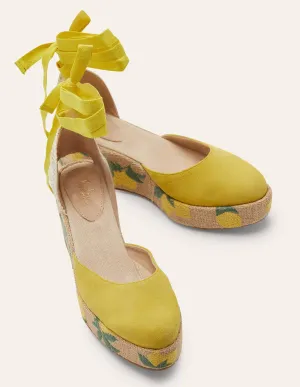 Espadrilles mit hohem Keilabsatz-Zitronengelb, Stickerei