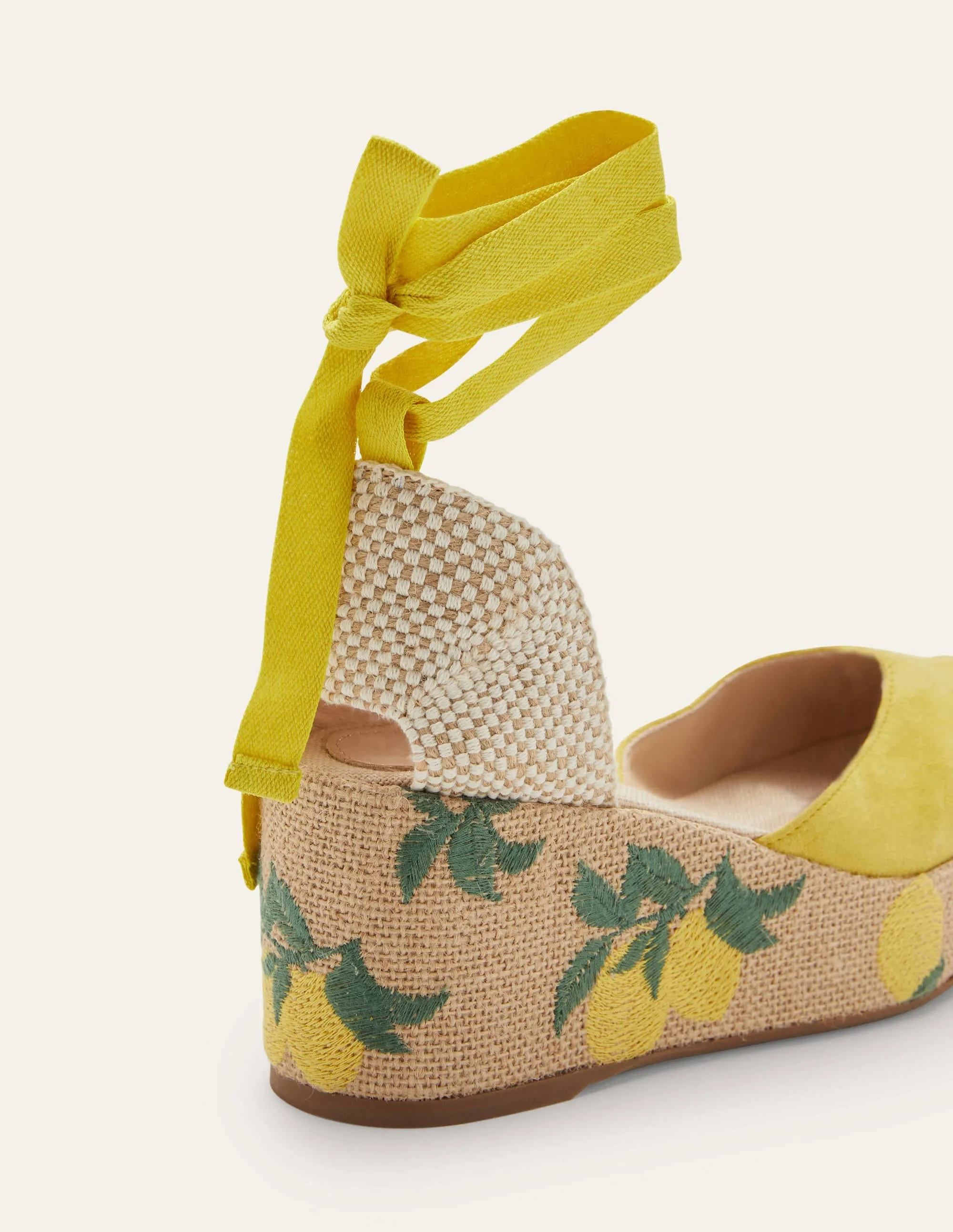 Espadrilles mit hohem Keilabsatz-Zitronengelb, Stickerei
