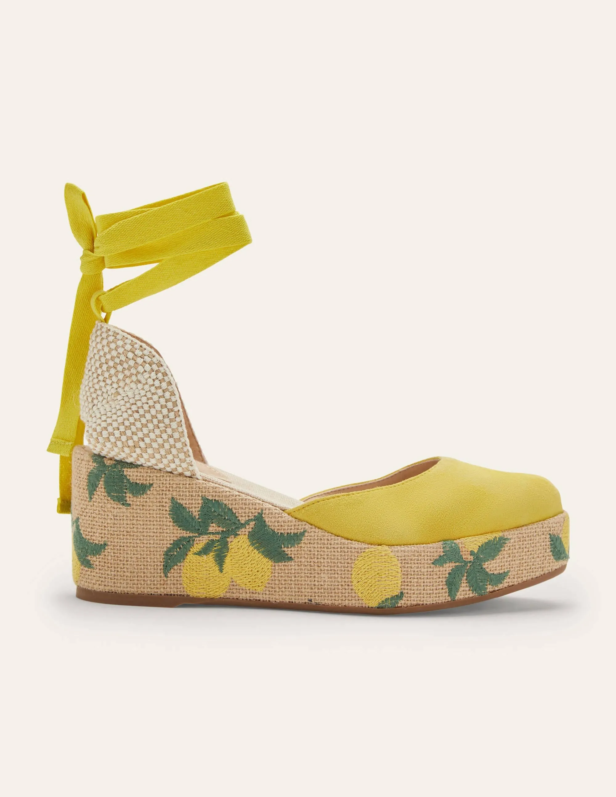 Espadrilles mit hohem Keilabsatz-Zitronengelb, Stickerei