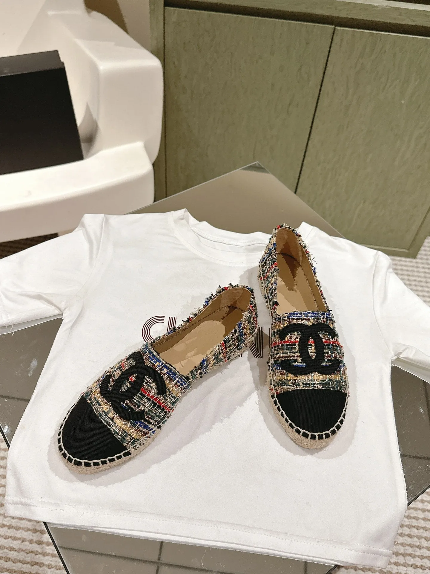 espadrilles multicolor tweed black canvas