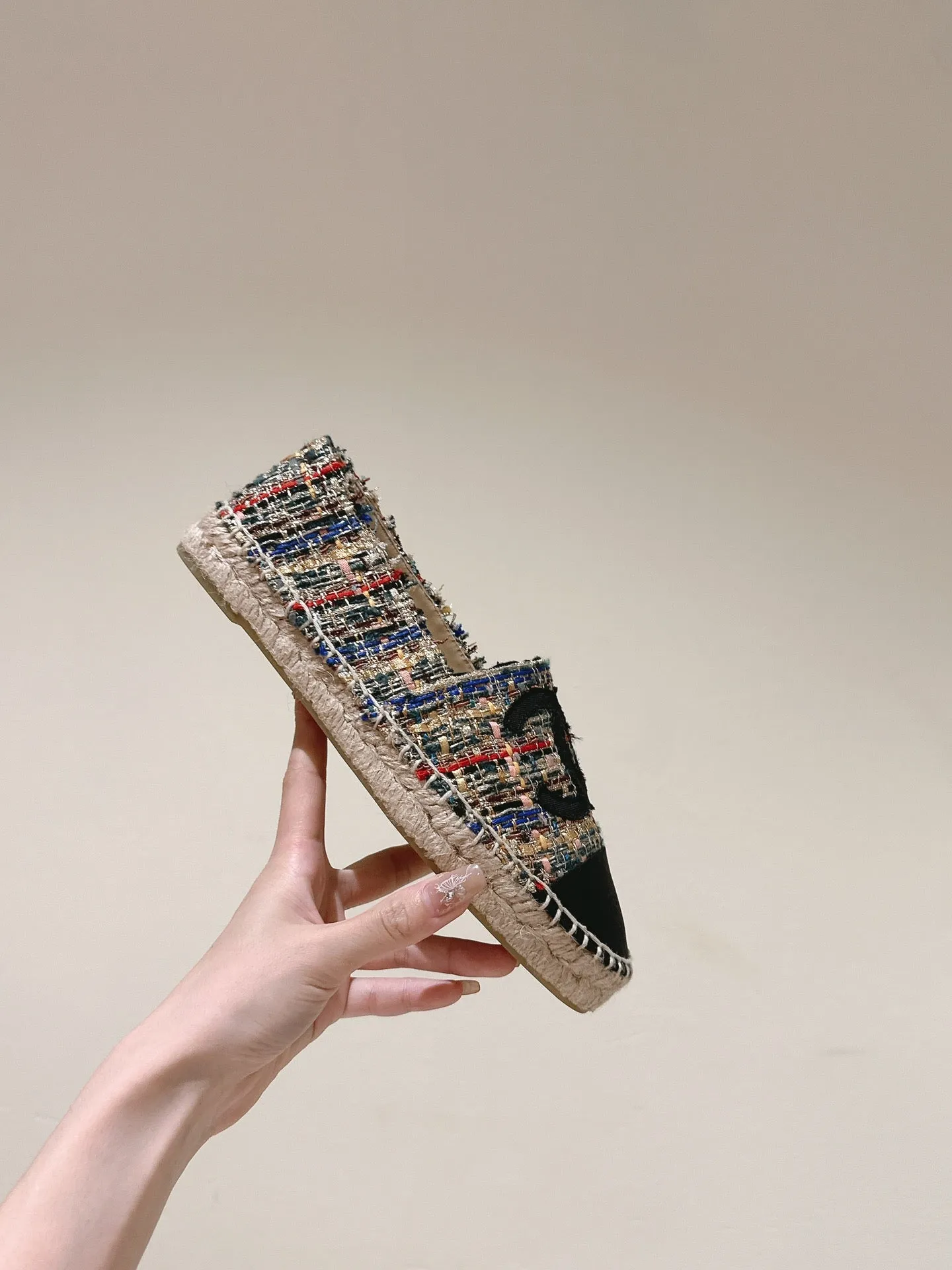 espadrilles multicolor tweed black canvas