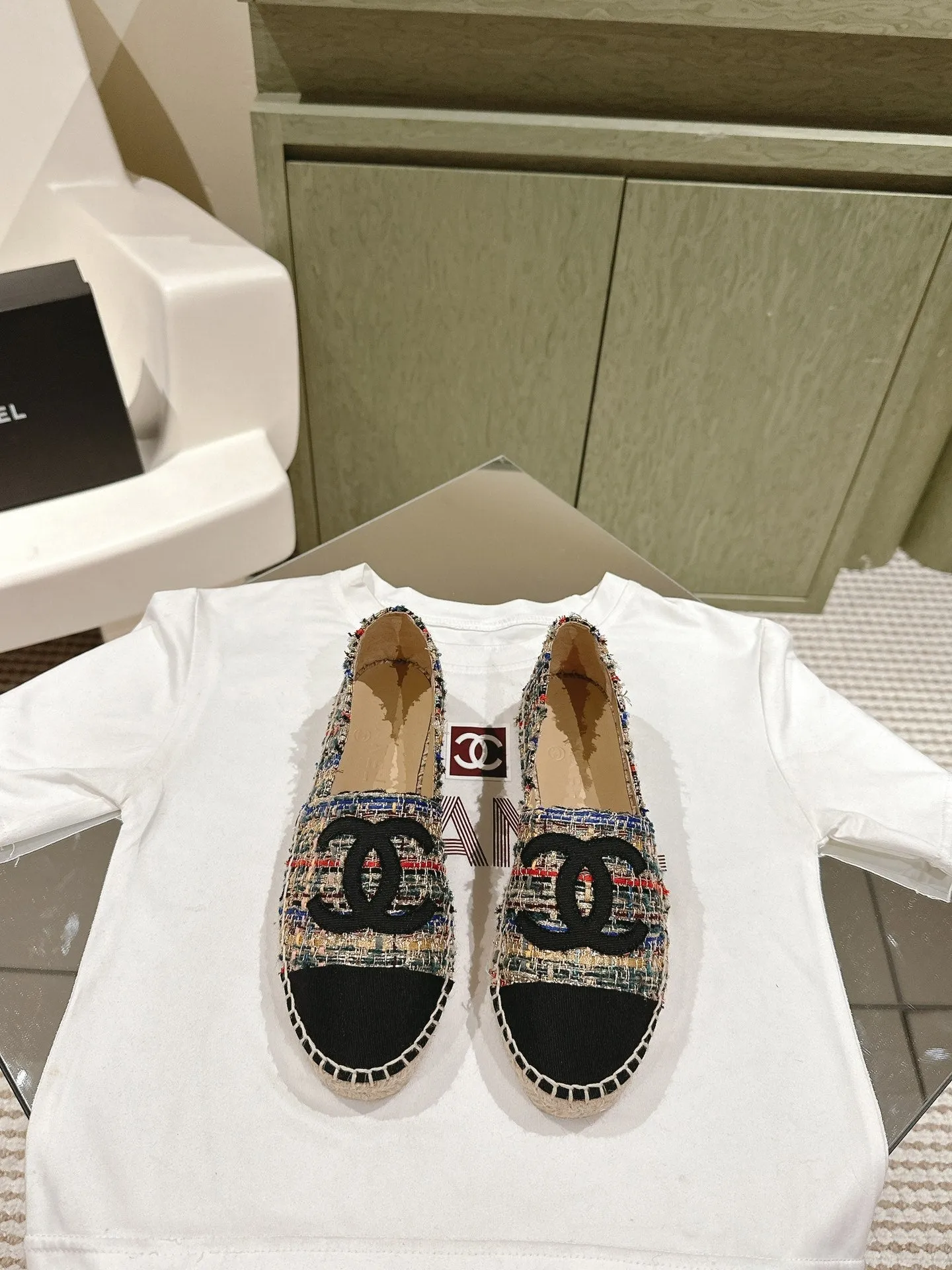 espadrilles multicolor tweed black canvas