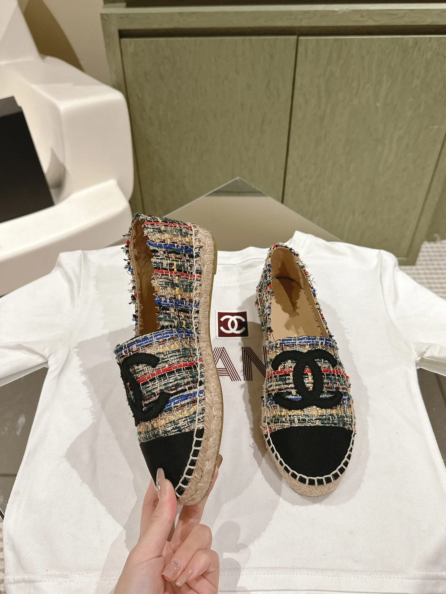 espadrilles multicolor tweed black canvas
