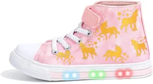 EUXTERPA Kids Toddler Sneakers Light Up Flashing Shoes Girls Boys Easy Fasten High Top Walking Canvas Sneaker