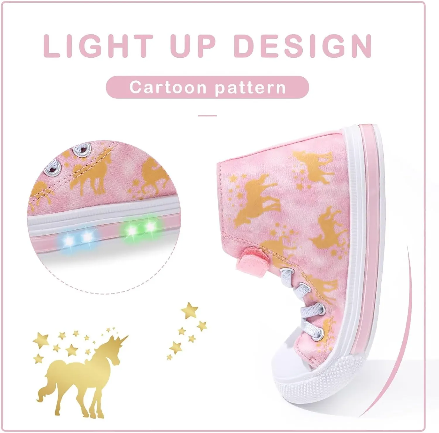 EUXTERPA Kids Toddler Sneakers Light Up Flashing Shoes Girls Boys Easy Fasten High Top Walking Canvas Sneaker