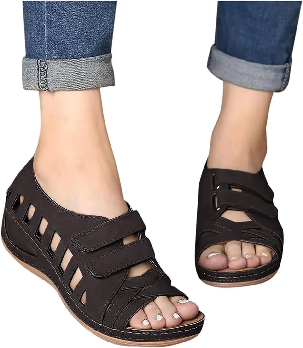 Extra Wide Diabetic Easy Slip On Shoes for Elderly Women Woman Beach Sandals Summer Dressy Platform Wedges for Women Evening Women's Brown Sandals Silver Sandals Women Flat Two Strap Sandals Women