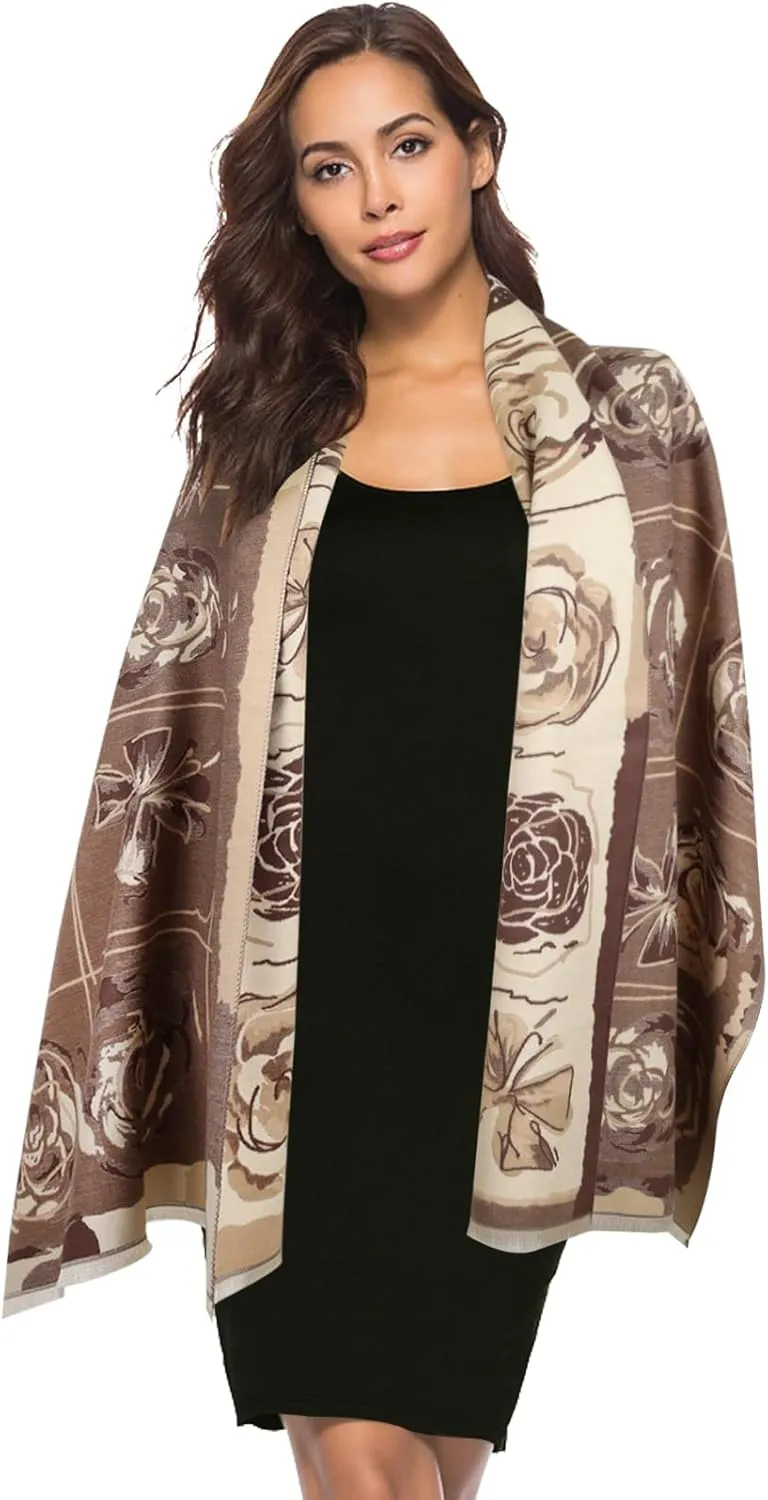 EXTREE Scarfs for Women Pashmina Silky Shawl Wrap for Evening Dressing Blanket Open Front Poncho Cape