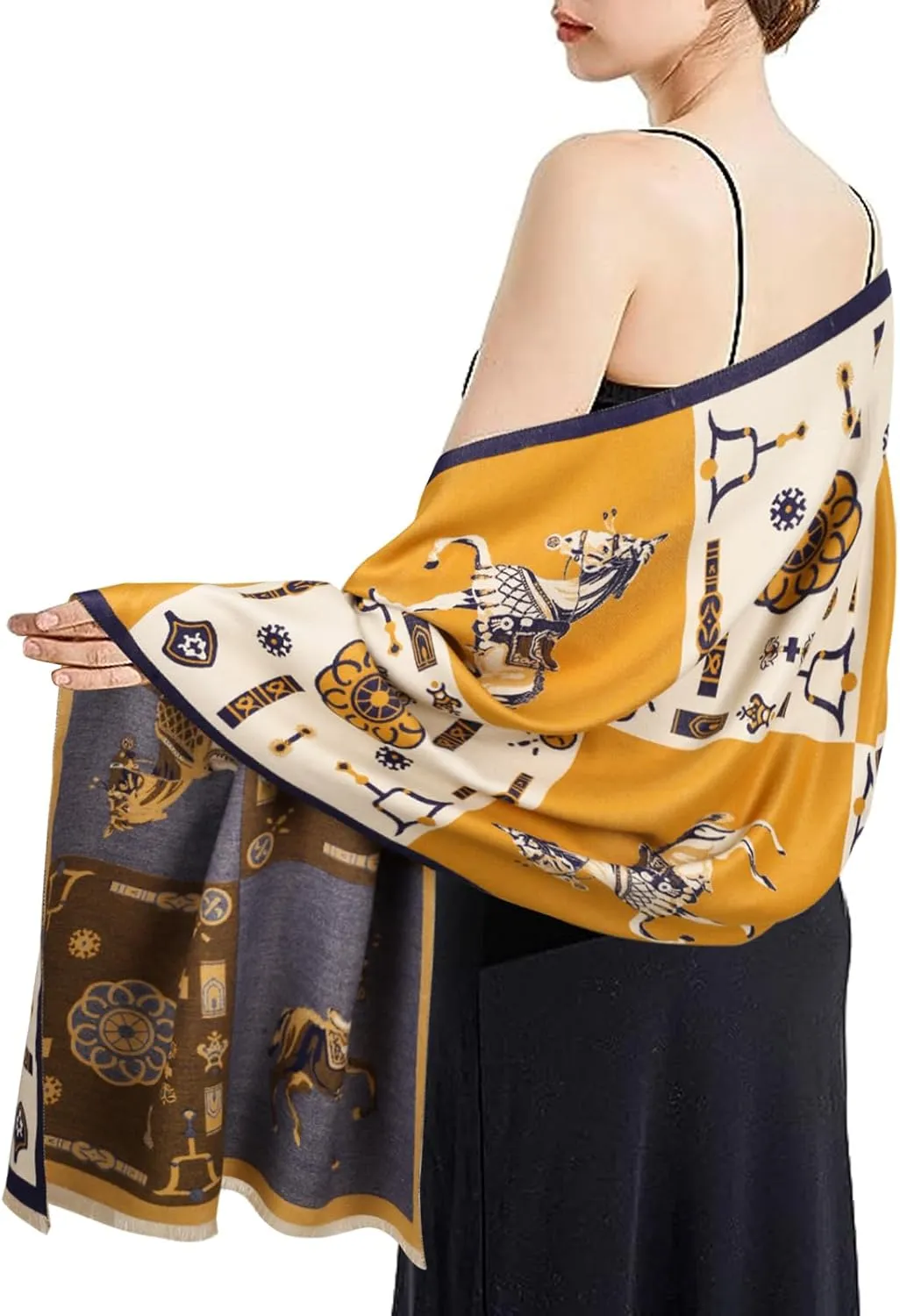EXTREE Scarfs for Women Pashmina Silky Shawl Wrap for Evening Dressing Blanket Open Front Poncho Cape