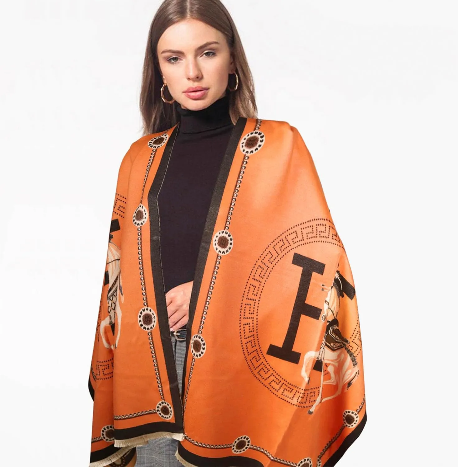 EXTREE Scarfs for Women Pashmina Silky Shawl Wrap for Evening Dressing Blanket Open Front Poncho Cape