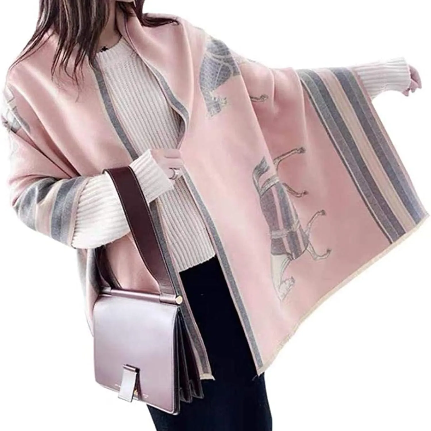 EXTREE Scarfs for Women Pashmina Silky Shawl Wrap for Evening Dressing Blanket Open Front Poncho Cape