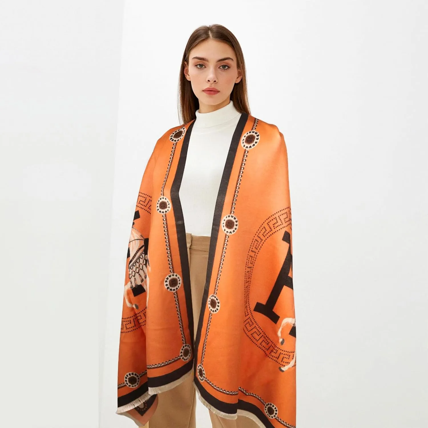 EXTREE Scarfs for Women Pashmina Silky Shawl Wrap for Evening Dressing Blanket Open Front Poncho Cape