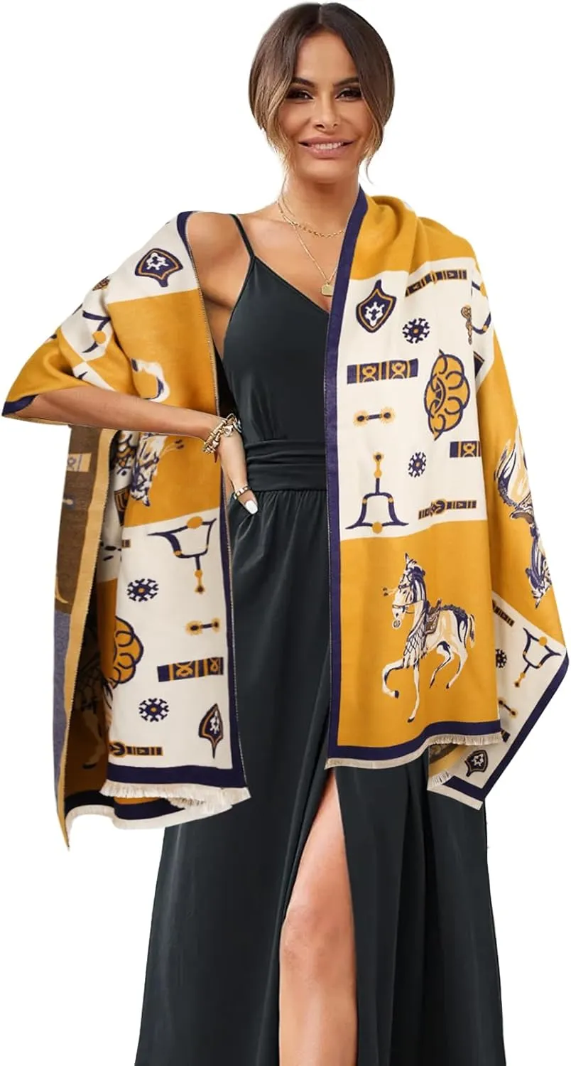 EXTREE Scarfs for Women Pashmina Silky Shawl Wrap for Evening Dressing Blanket Open Front Poncho Cape