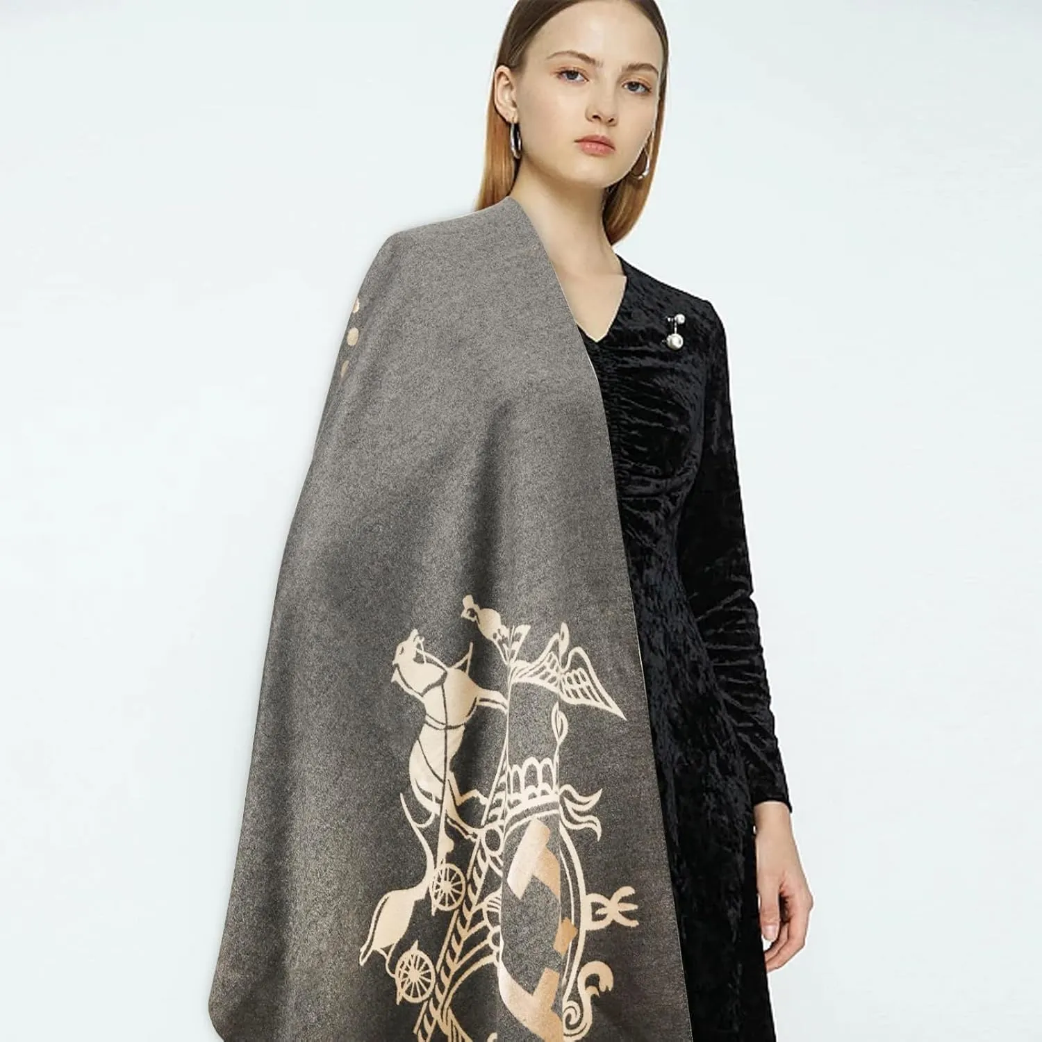 EXTREE Scarfs for Women Pashmina Silky Shawl Wrap for Evening Dressing Blanket Open Front Poncho Cape