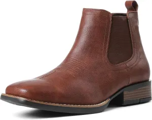 femflame Cowboy Boots for Men Square Toe Chelsea Boots Waterproof Classic Elastic Slip on Chukka Ankle Boots Casual…