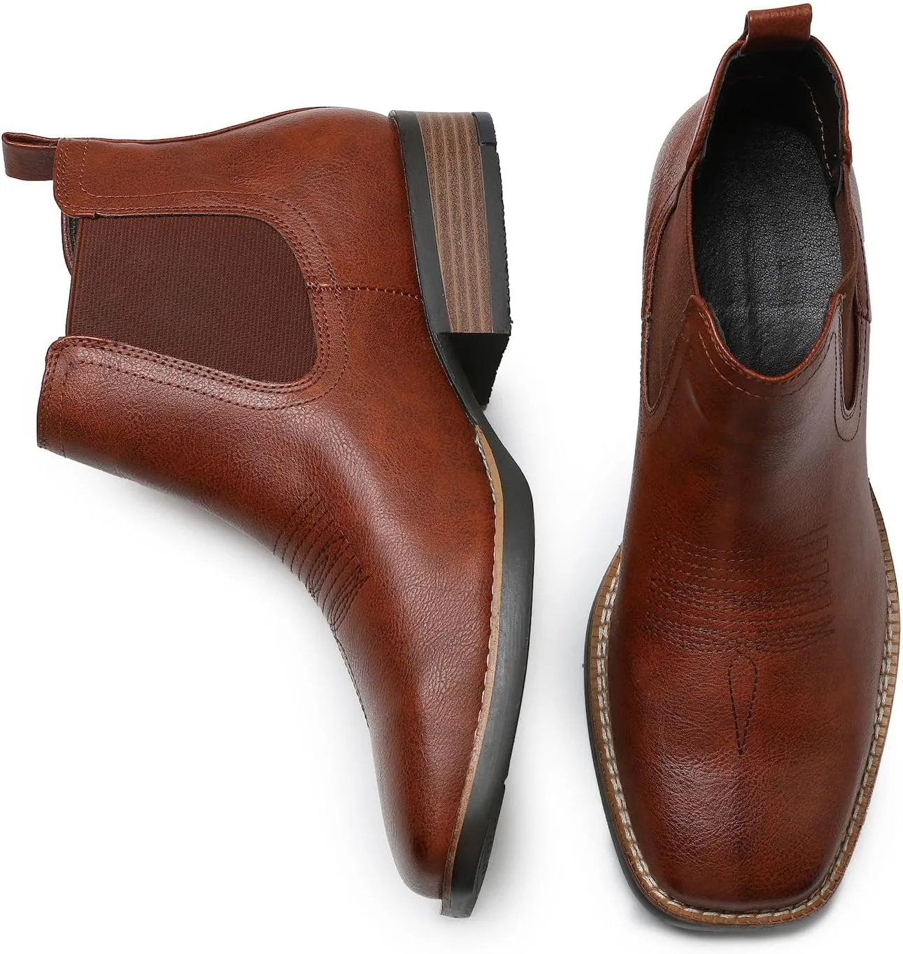 femflame Cowboy Boots for Men Square Toe Chelsea Boots Waterproof Classic Elastic Slip on Chukka Ankle Boots Casual…
