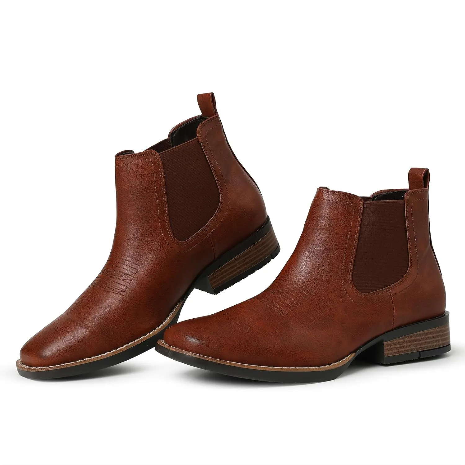 femflame Cowboy Boots for Men Square Toe Chelsea Boots Waterproof Classic Elastic Slip on Chukka Ankle Boots Casual…