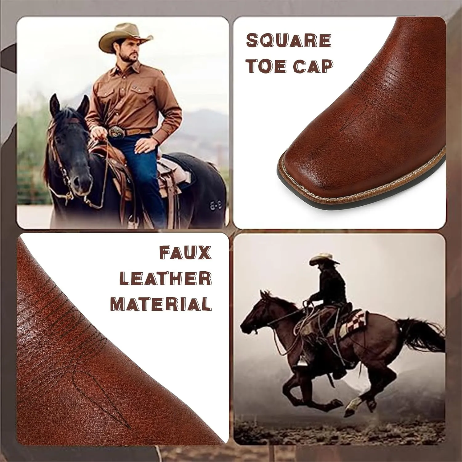 femflame Cowboy Boots for Men Square Toe Chelsea Boots Waterproof Classic Elastic Slip on Chukka Ankle Boots Casual…