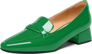 FEMSTEP Womens Dating Slip On Patent Leather Square Toe Dress Chunky Low Heel Loafers Shoes 1.5 Inch