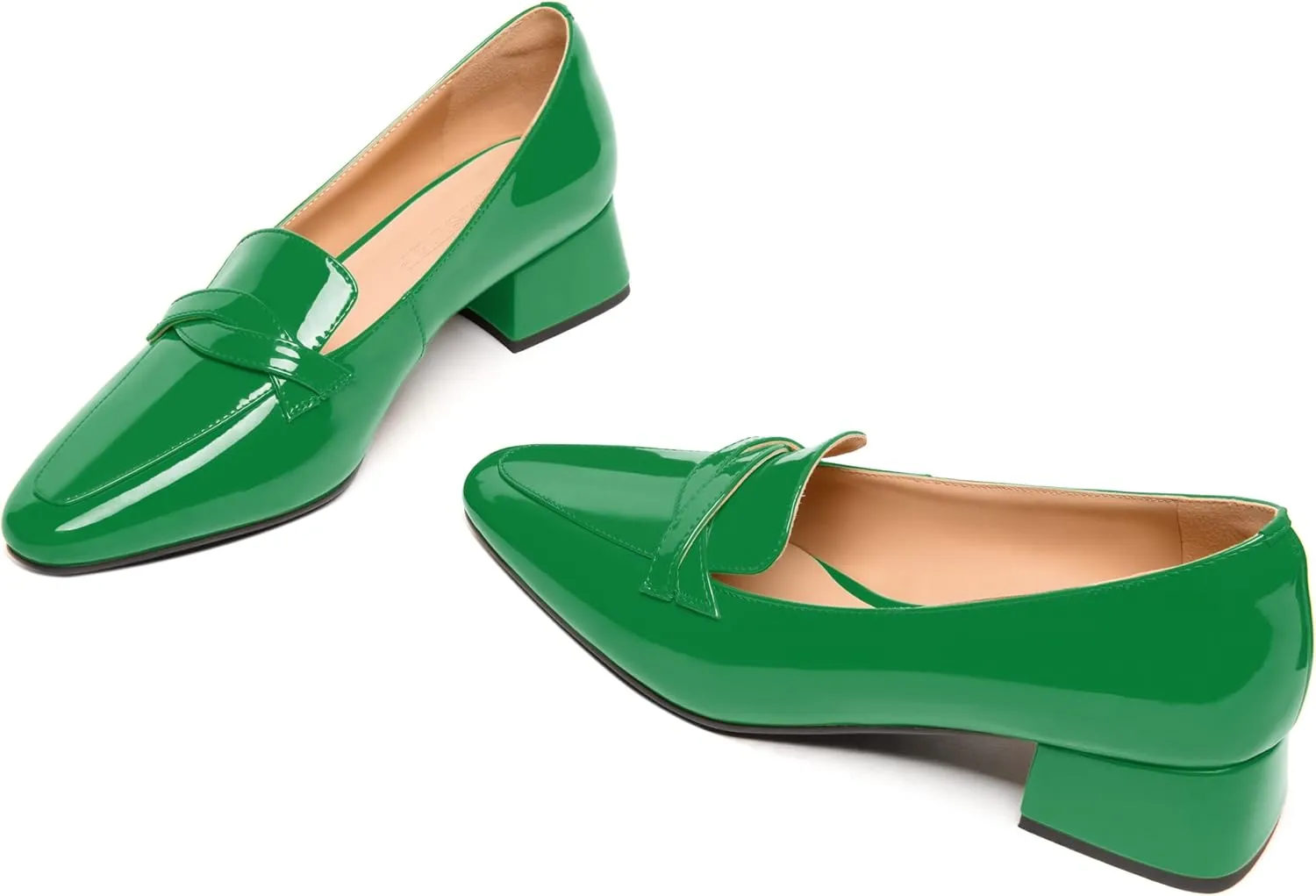 FEMSTEP Womens Dating Slip On Patent Leather Square Toe Dress Chunky Low Heel Loafers Shoes 1.5 Inch