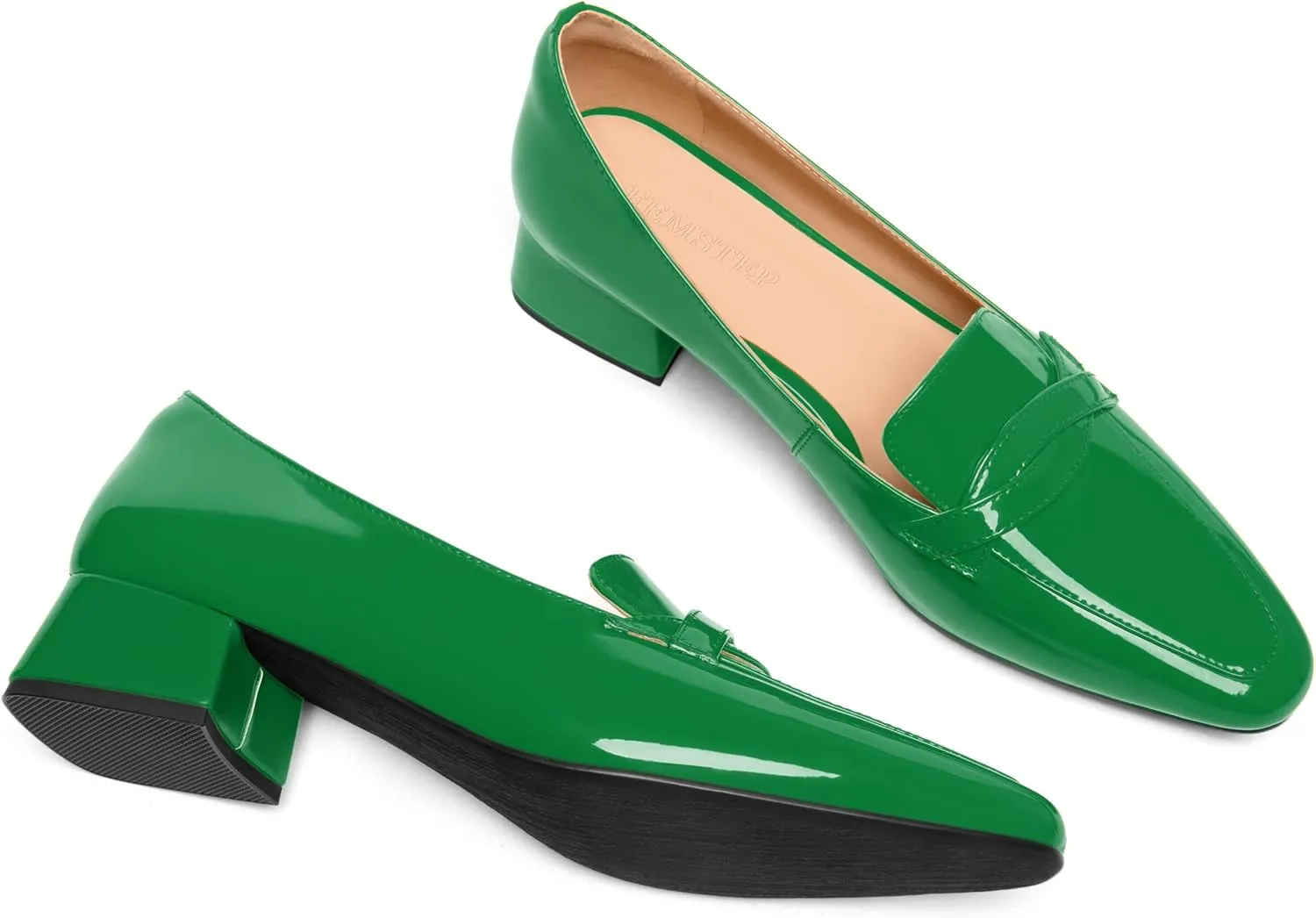 FEMSTEP Womens Dating Slip On Patent Leather Square Toe Dress Chunky Low Heel Loafers Shoes 1.5 Inch