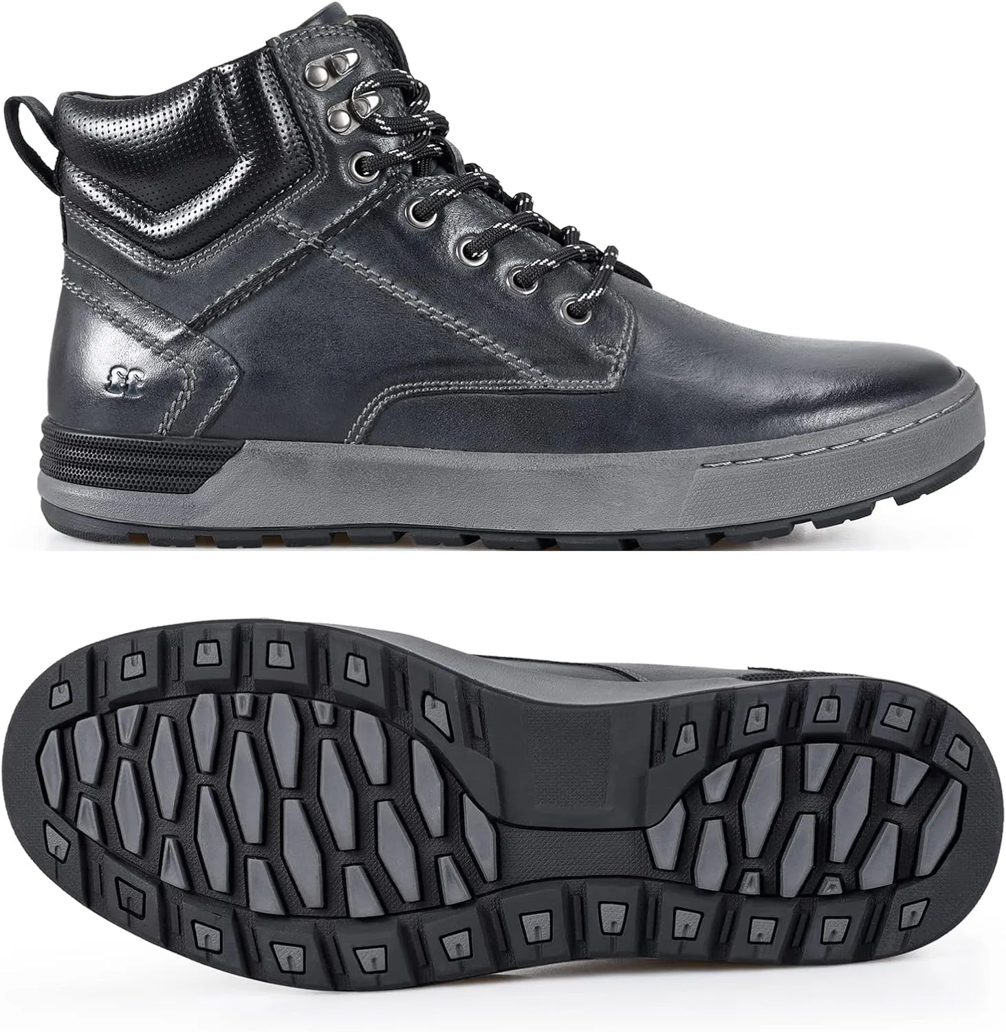 FIEEIF Mens Genuine Leather Ankle Boots Lace-Up Comfortable Sports Mid-Top Casual Sneakers Chukka Boot for Men Non Slip Outdoor Shoes