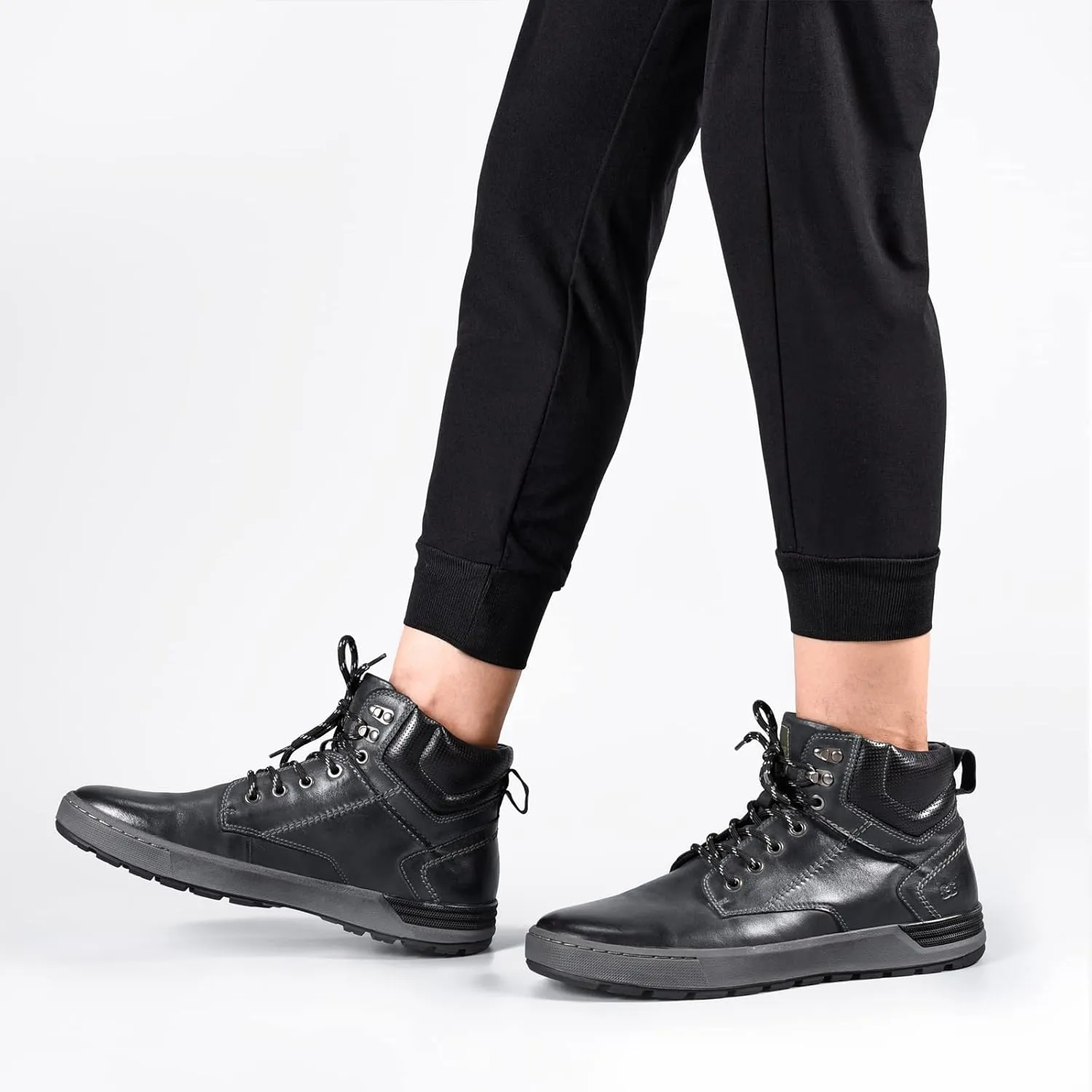 FIEEIF Mens Genuine Leather Ankle Boots Lace-Up Comfortable Sports Mid-Top Casual Sneakers Chukka Boot for Men Non Slip Outdoor Shoes