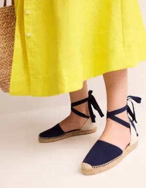 Flache Espadrilles mit Schnürung am Knöchel-Marineblau Wildleder