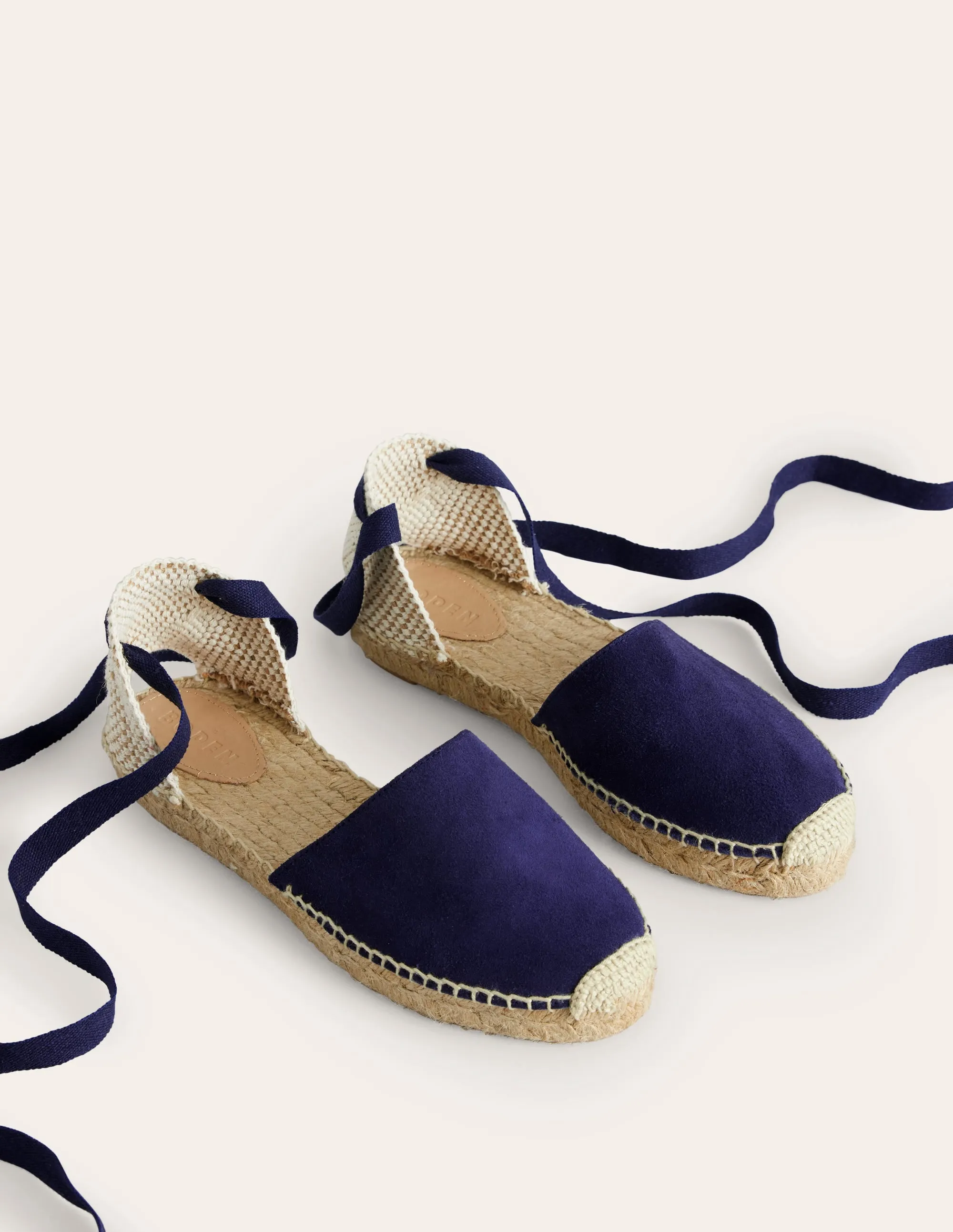 Flache Espadrilles mit Schnürung am Knöchel-Marineblau Wildleder