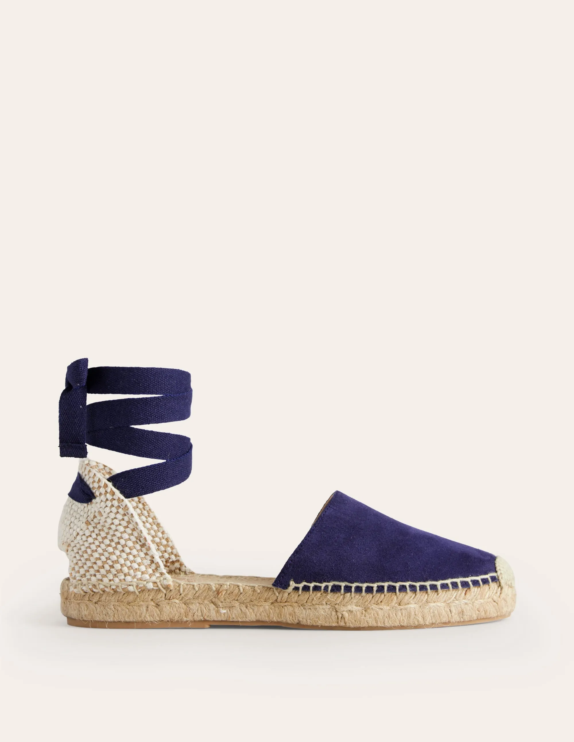 Flache Espadrilles mit Schnürung am Knöchel-Marineblau Wildleder