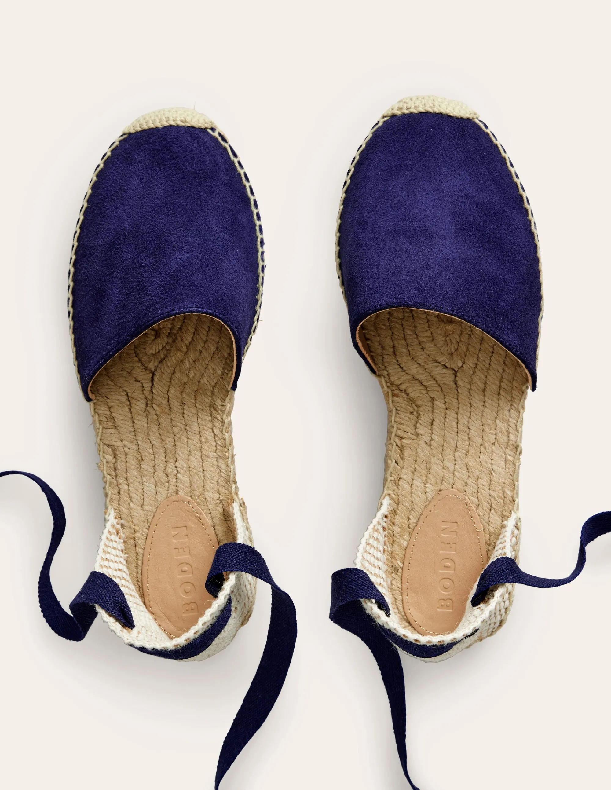 Flache Espadrilles mit Schnürung am Knöchel-Marineblau Wildleder