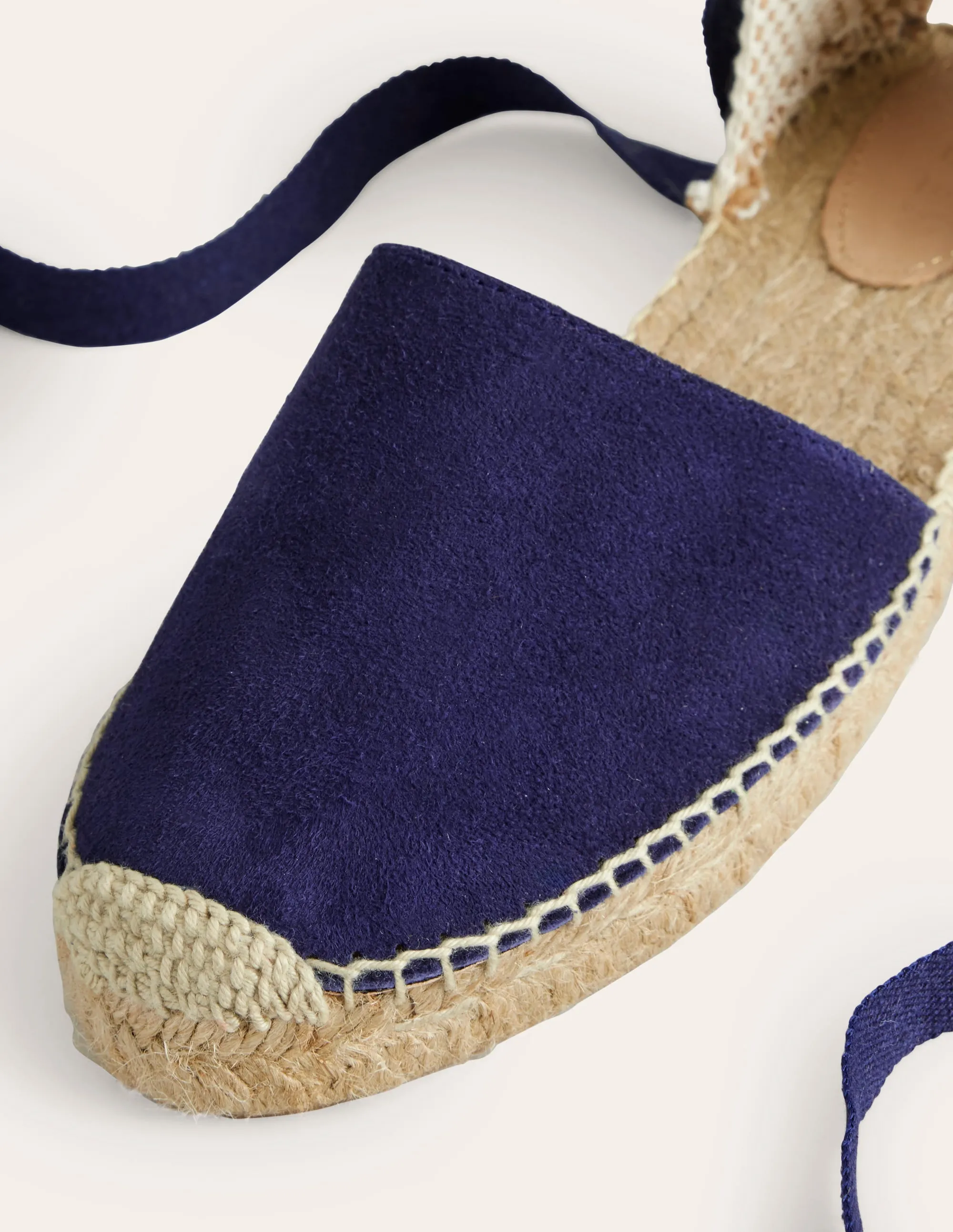 Flache Espadrilles mit Schnürung am Knöchel-Marineblau Wildleder