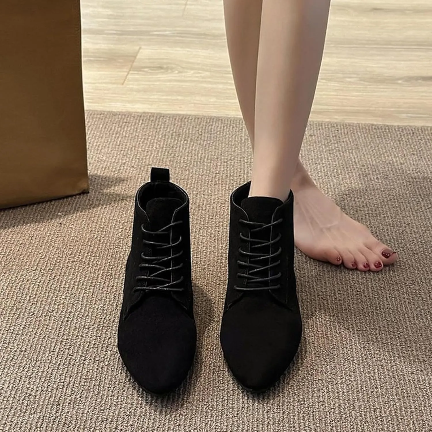 Flat Booties For Women Lace Up Dress Boots Suede Ankle Boots No Heel Desert Boots Short Chukka Boots Casual Boots