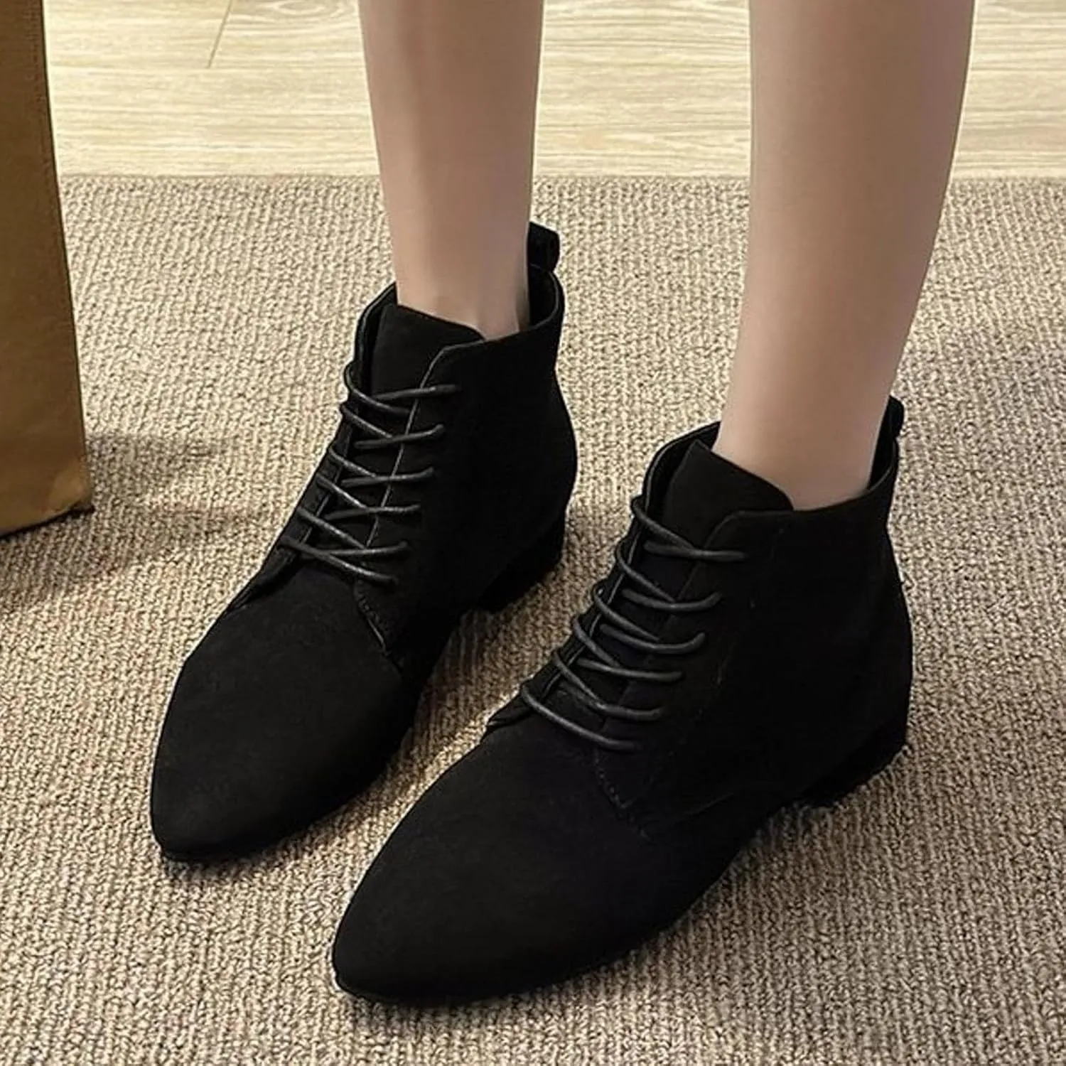 Flat Booties For Women Lace Up Dress Boots Suede Ankle Boots No Heel Desert Boots Short Chukka Boots Casual Boots
