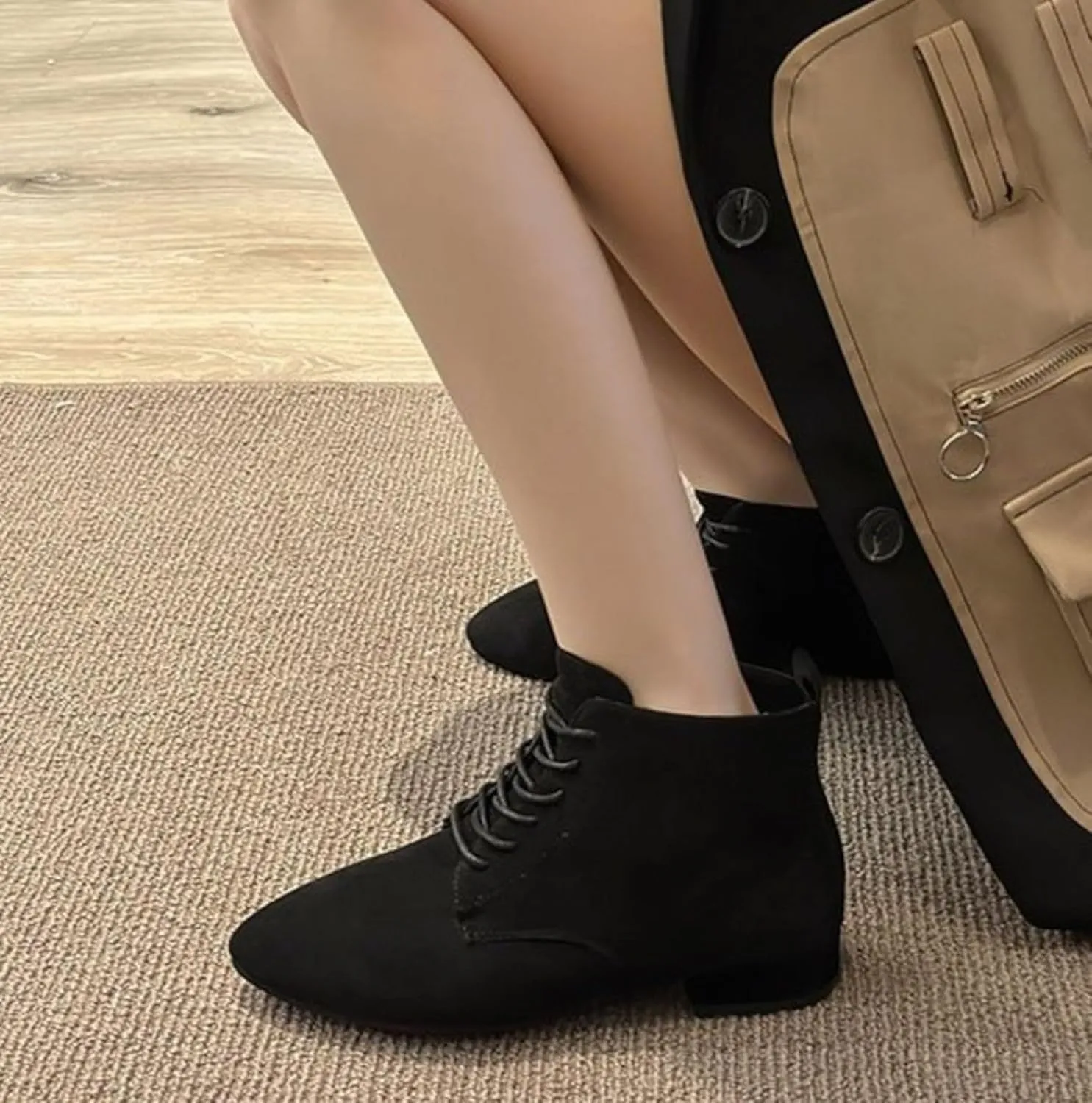 Flat Booties For Women Lace Up Dress Boots Suede Ankle Boots No Heel Desert Boots Short Chukka Boots Casual Boots