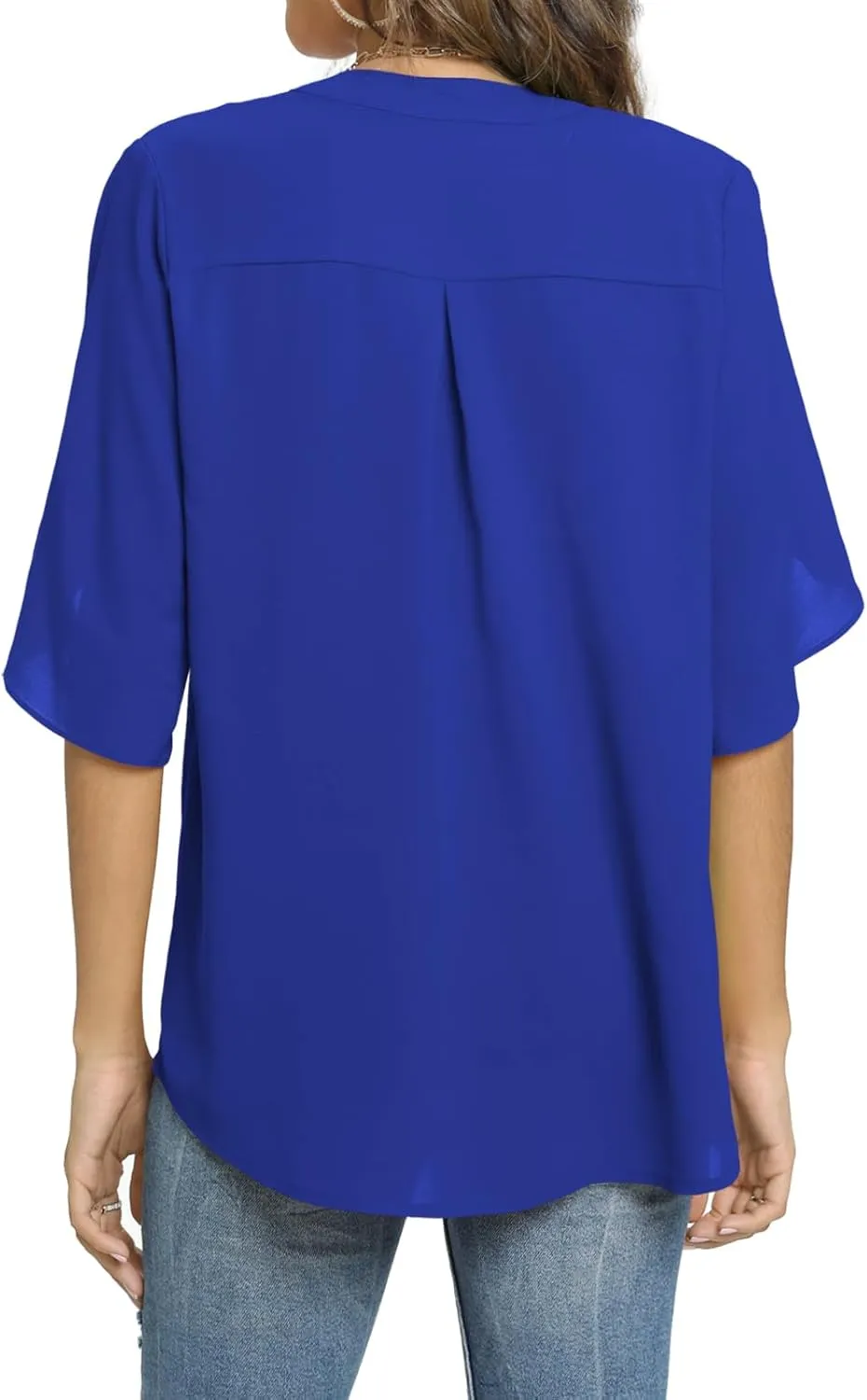 Funlingo Women's Summer Tops Short Sleeve Casual Shirts V Neck Chiffon Dressy Blouse Tops