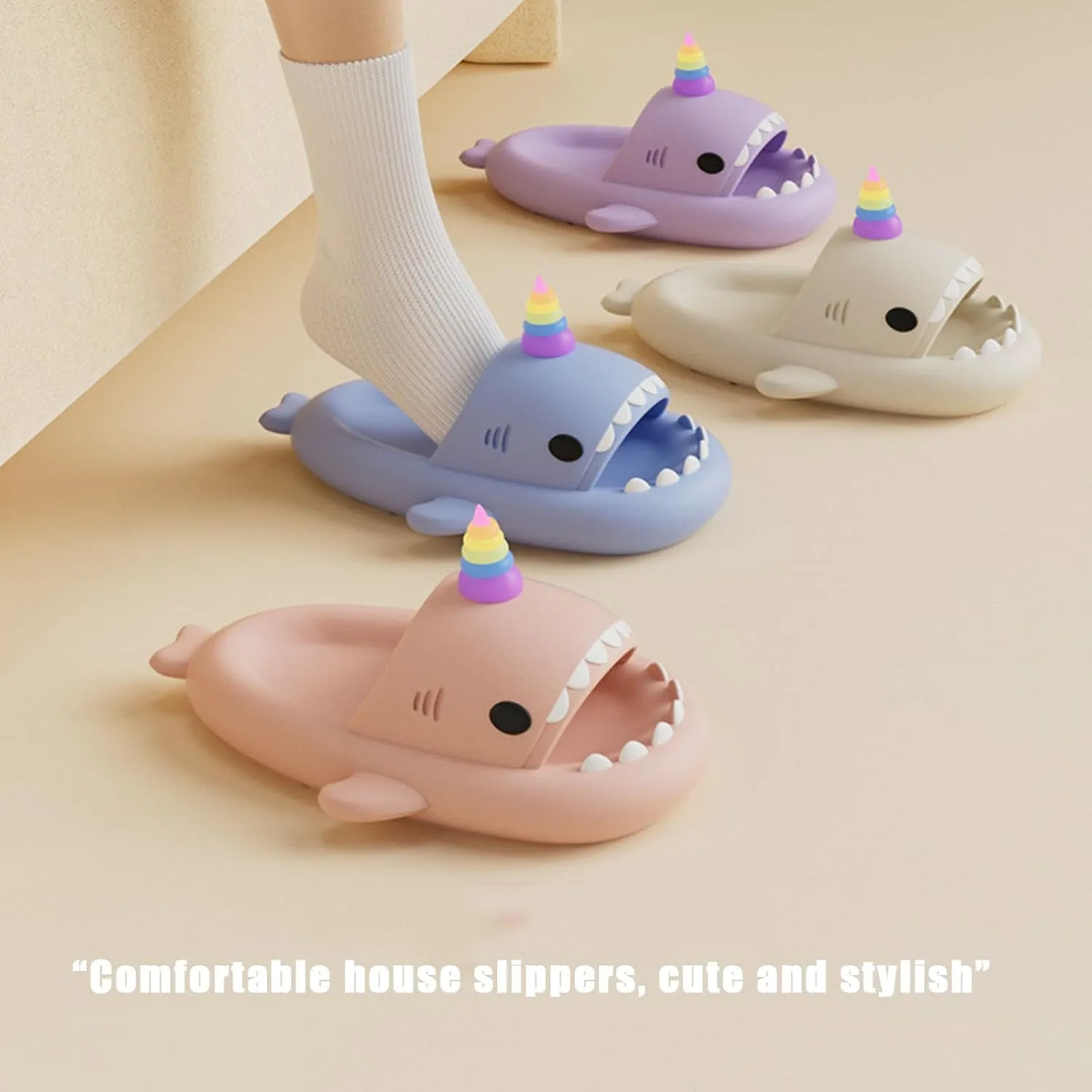 Galaxy Shark Slides Glow Unicorn, Cute Cartoon 3D Cloud Shark Slippers Shoes Sandals For Women Men