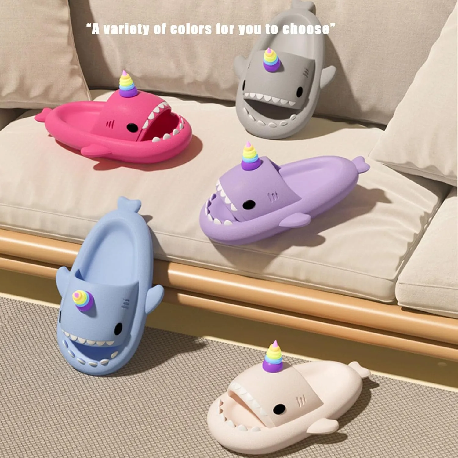 Galaxy Shark Slides Glow Unicorn, Cute Cartoon 3D Cloud Shark Slippers Shoes Sandals For Women Men