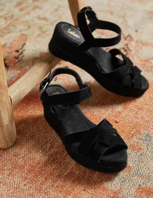 Geometrische Espadrilles mit Keilabsatz-Schwarz