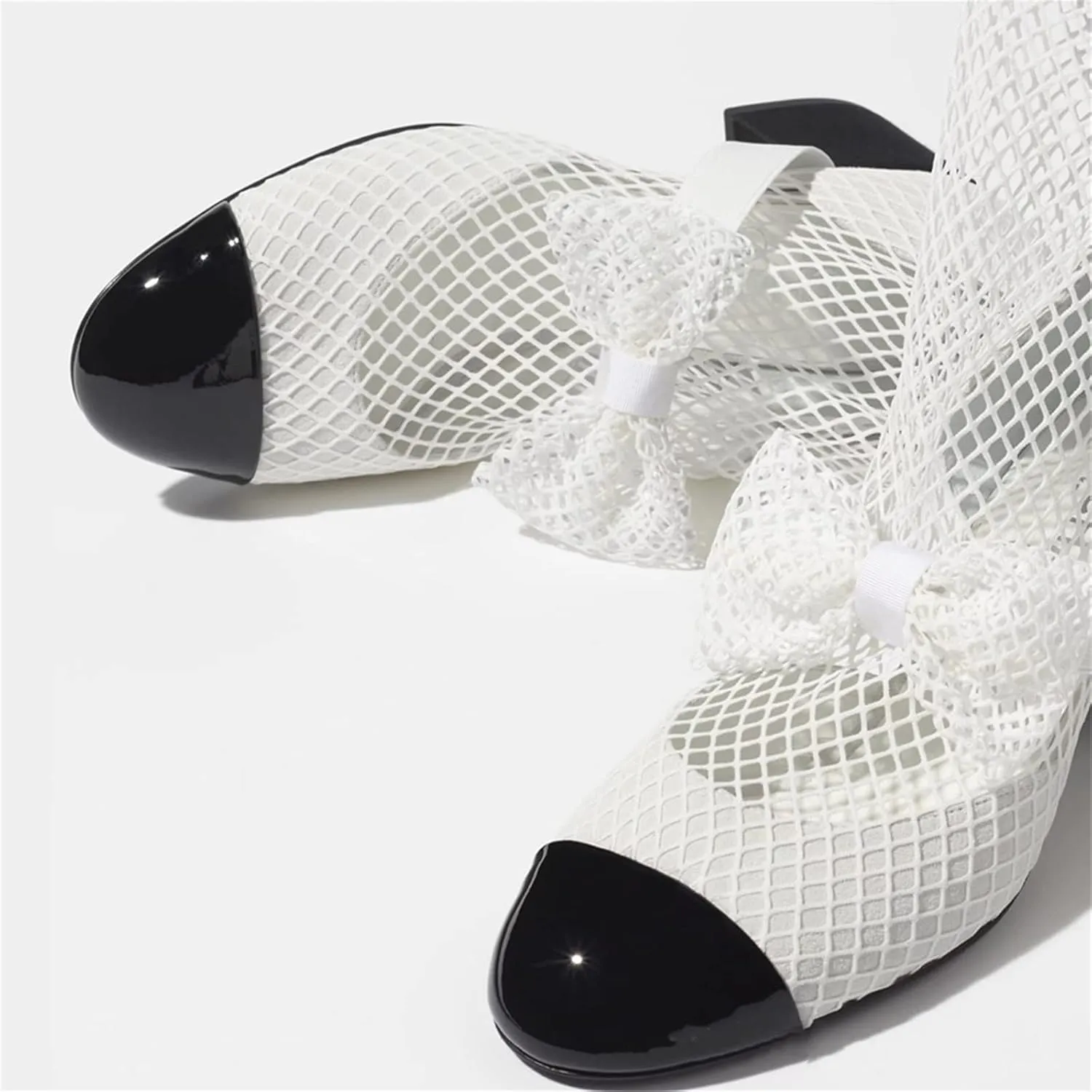 Goolita Rhinestone Bow Slip On Mesh Boots Patent Leather Round Cloesd Toe Summer Booties Sexy Block Heel Sandals Boots