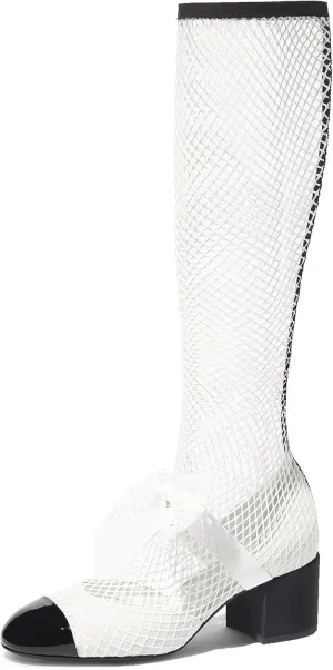 Goolita Rhinestone Bow Slip On Mesh Boots Patent Leather Round Cloesd Toe Summer Booties Sexy Block Heel Sandals Boots
