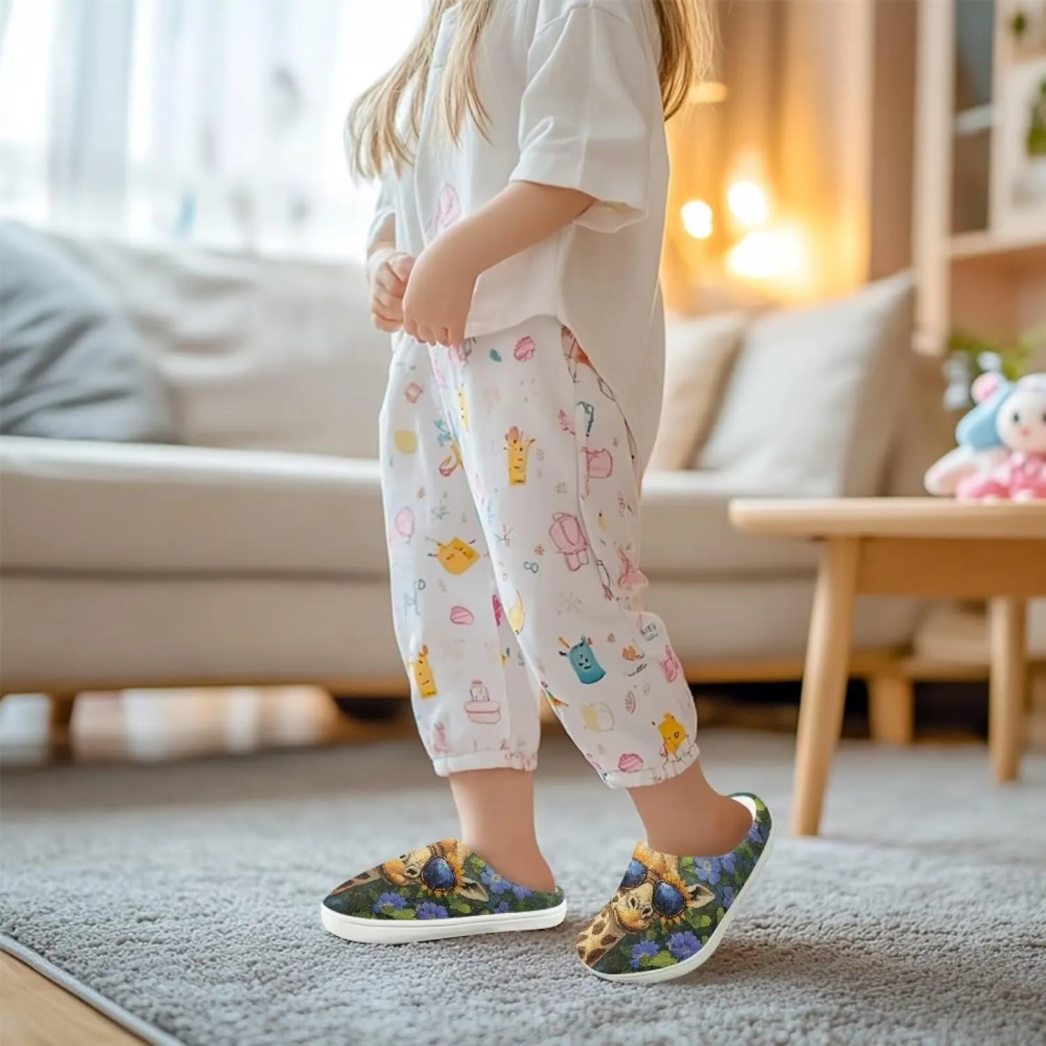 GOSTONG Kids Winter Slippers Warm Fuzzy Lining Cosy Home Slippers Girls Boys Easy Slip-ins Non Slip Kids Shoes White US 9-15