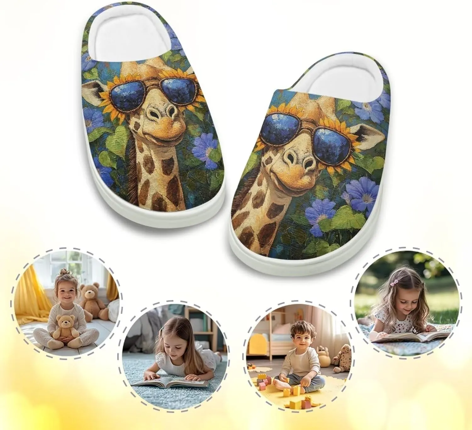 GOSTONG Kids Winter Slippers Warm Fuzzy Lining Cosy Home Slippers Girls Boys Easy Slip-ins Non Slip Kids Shoes White US 9-15