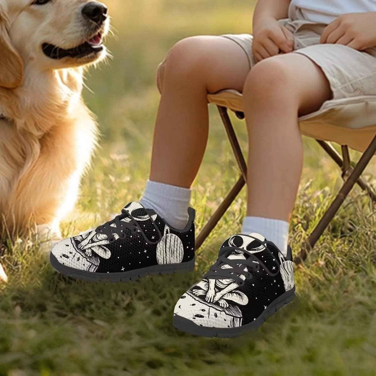 GOSTONG Unisex Kids Sneakers Breathable Mesh Easy-on Kids Casual Sneakers Non Slip Indoor Outdoor Walking Shoes Black US 11-15