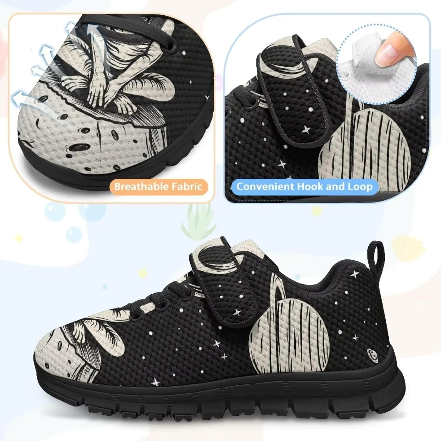 GOSTONG Unisex Kids Sneakers Breathable Mesh Easy-on Kids Casual Sneakers Non Slip Indoor Outdoor Walking Shoes Black US 11-15