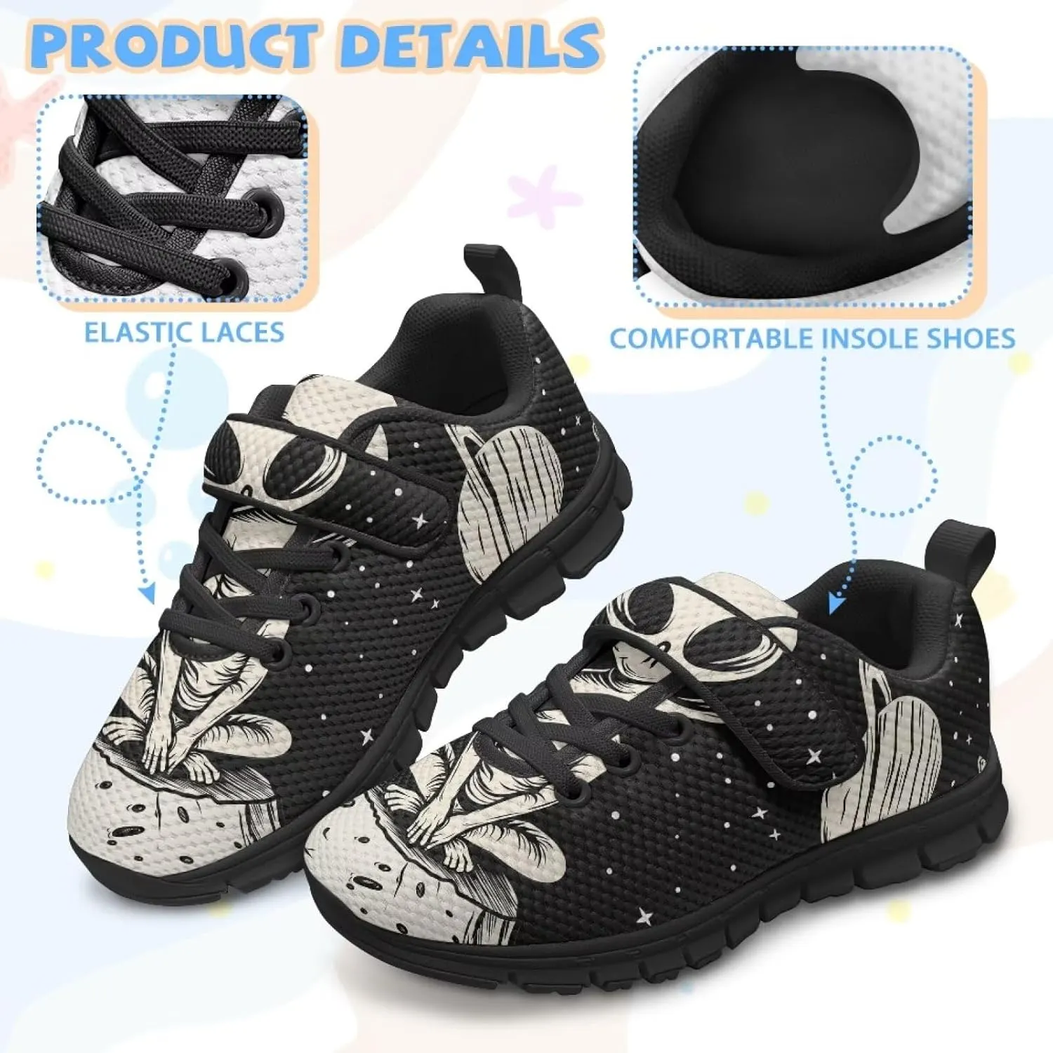 GOSTONG Unisex Kids Sneakers Breathable Mesh Easy-on Kids Casual Sneakers Non Slip Indoor Outdoor Walking Shoes Black US 11-15