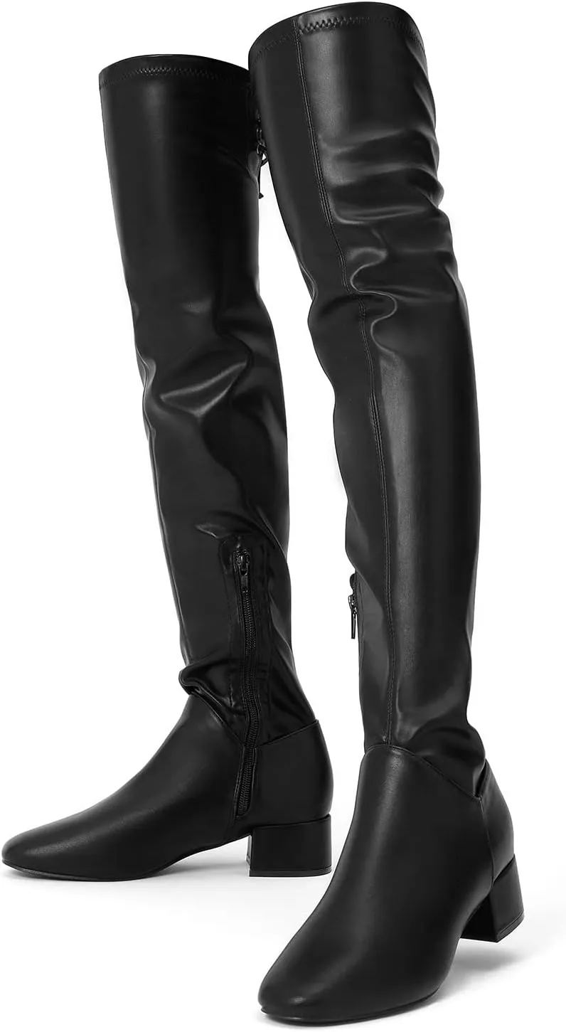 Greatonu Women's Over Knee High Boots Warm Winter Long Boot with Side Zipper Back Lace Fashion Thigh High Boots