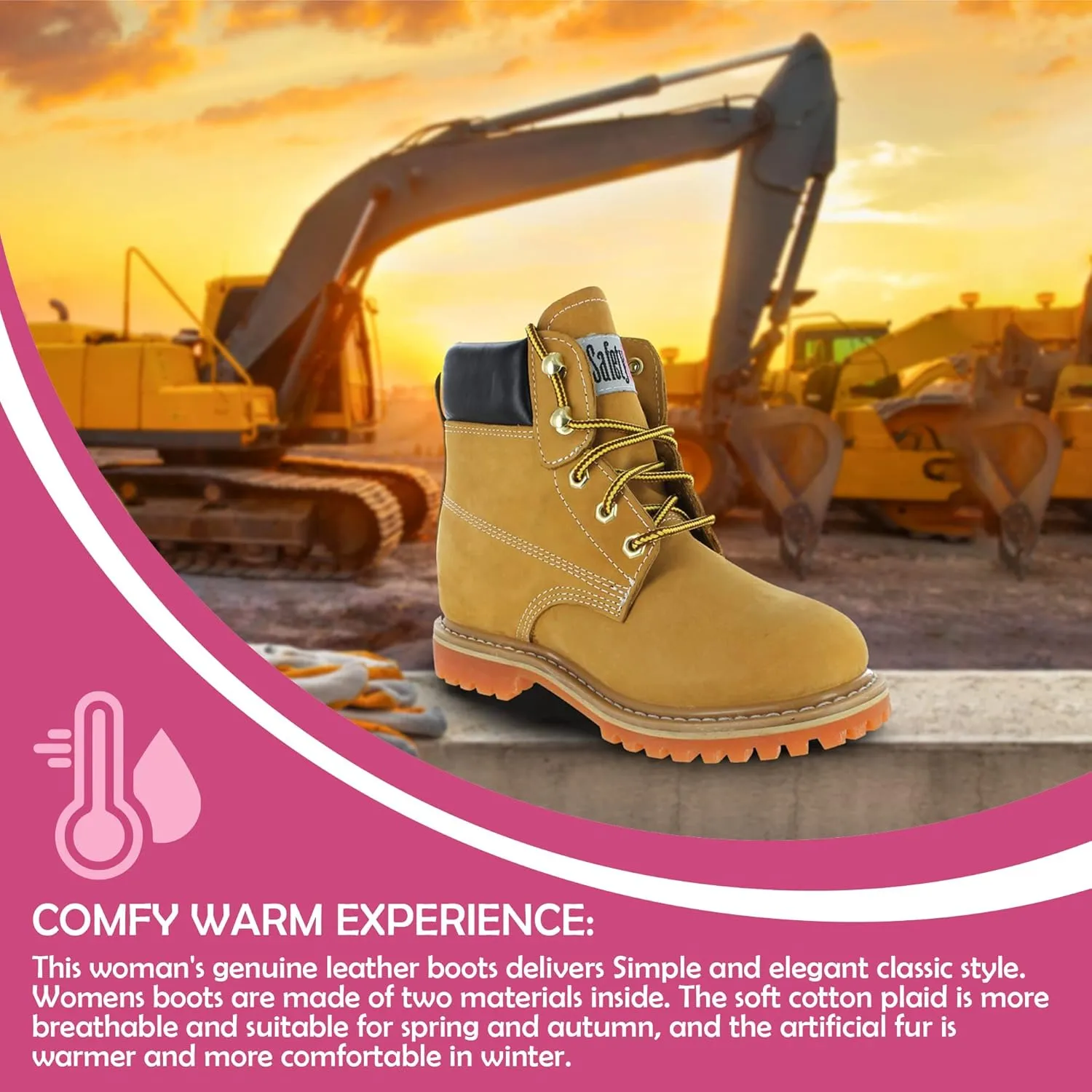 GS003-Tan-7.5W Steel Toe Work Boots - Tan - 7.5W, English, Capacity, Volume, Leather, 7.5W, Tan ()