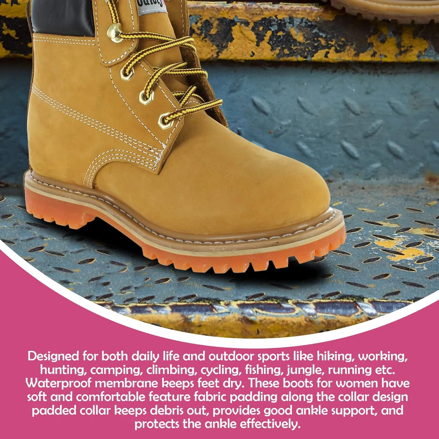 GS003-Tan-7.5W Steel Toe Work Boots - Tan - 7.5W, English, Capacity, Volume, Leather, 7.5W, Tan ()